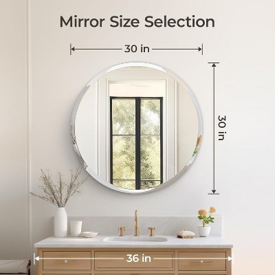 30" Round Frameless Polished Glass Bathroom Mirror