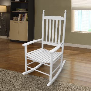 Lyngins Solid Populus Wood Outdoor Accent Chair – Wide Seat & Armrests, Slatted Back, 250 LBS Weight Limit, Wooden Porch Rocking Chair - 1 of 4