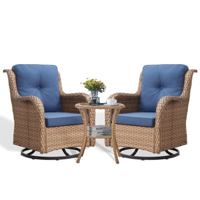 POCASSY Wicker Swivel Rocking Chairs, Oversized Rocker Patio Chairs Set Rattan Glider Chairs for Outdoor Porch Deck Backyard
