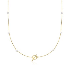 Pure Collection by Ross-Simons 3-4mm Cultured Pearl Station Toggle Necklace in 14kt Yellow Gold Size 18 - 1 of 3