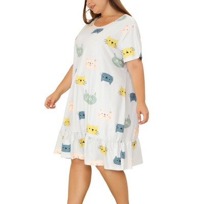 Agnes Orinda Women's Plus Size Short Sleeve Soft Comfy Lovely Cat Sleep dress