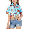 HAPPY BAY Women's Hawaiian American US Patriotic Flag Top Shirts Short Sleeve Button Down Summer Shirt for Women - 4 of 4