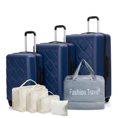 YONWAY 8 Piece Hardshell ABS Luggage Set, Checked Spinner Luggage Set (20in/24in/28in+Portable Handbag + 4 Pieces Storage Bag Set)