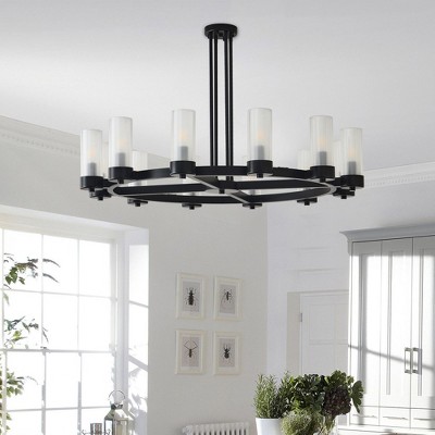 PAKOKULA 47.2 in. 12-Light Black Wagon Wheel Semi-Flush Mount Ceiling Light with Double-Layer Glass Shades, E12 Base, Dimmable