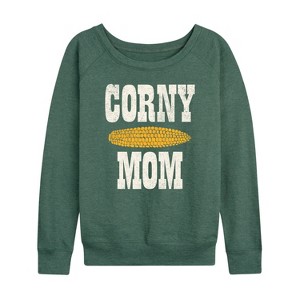 Women's - Instant Message - Valentine's Day Corny Mom Lightweight French Terry Wide Neck Long Sleeve Shirt - 1 of 4