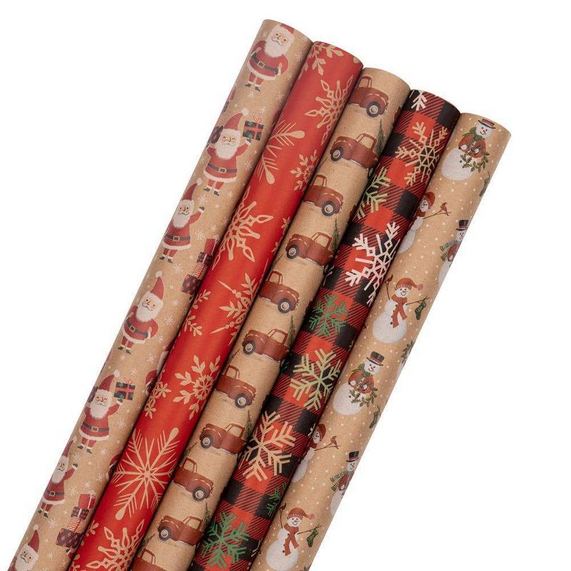 JAM Paper &#38; Envelope 5ct Premium Kraft Christmas Gift Wrap Rolls, 1 of 6