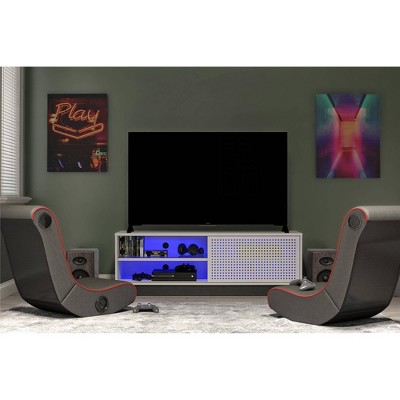 Contemporary White Gamer TV Stand with LED & Wire Management