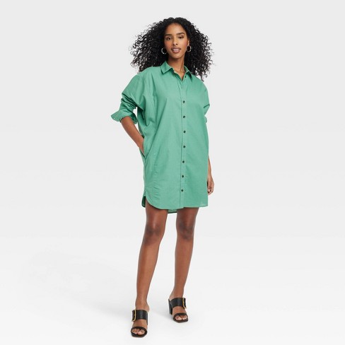 Women's Long Sleeve Mini Shirtdress - Universal Thread™ Light Green XL