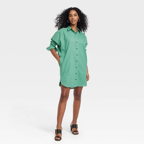 Women's Long Sleeve Mini Shirtdress - Universal Thread™ Light Green L :  Target