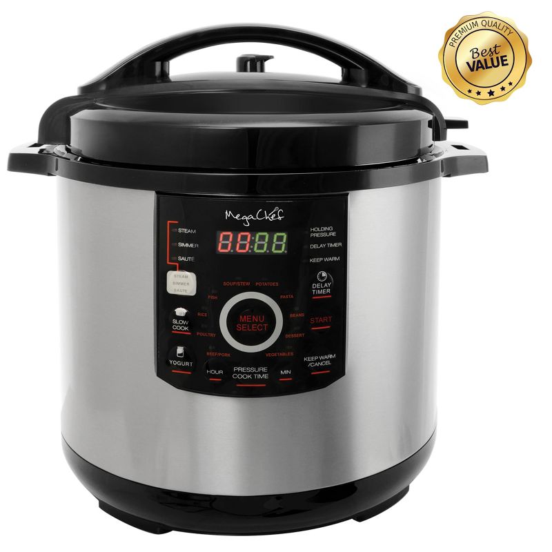 Megachef 12 Quart Steel Digital Pressure Cooker with 15 Presets and Glass Lid, 2 of 11