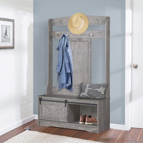 Gray hall tree discount with storage bench