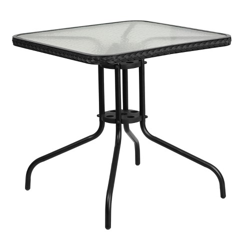 Emma and Oliver 28" Square Tempered Glass Metal Table with Rattan Edging - image 1 of 4