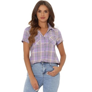 INSPIRE CHIC Women's Classic Short Sleeve Button Down Plaid Shirt - 1 of 4