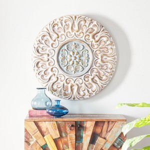 Metal Floral Wall Decor with Embossed Details Gold - Olivia & May - 1 of 4