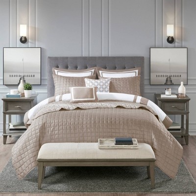 Taupe Full Microfiber 8-Piece Bedding Set with Decorative Pillows
