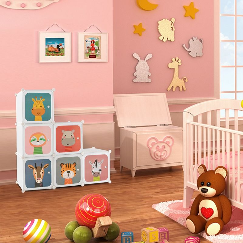Costway 8-Cube Kids Wardrobe Baby Dresser Bedroom Armoire Clothes Hanging Closet with Doors, 3 of 11