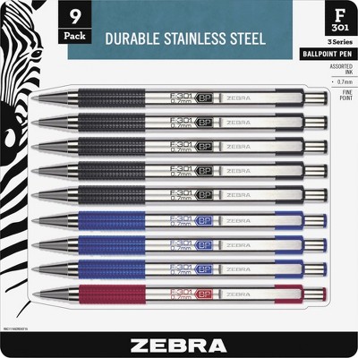 Zebra Ballpoint Pen Retractable Refillable 0.7mm 9/PK Black Ink 11169