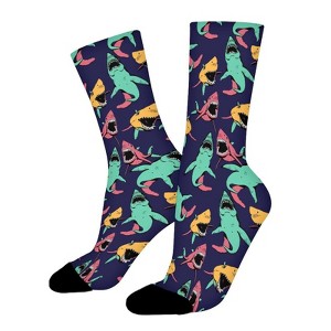 Angry Shark Women Printed Crew Socks Funny Funky Socks Soft Polyester Novelty Gifts for Artists Men - 1 of 1