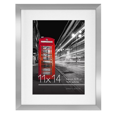 Americanflat 11x14 Silver Picture Frame - Displays 8x10 With Mat or 11x14 Without Mat - Composite Wood with Shatter Resistant Glass