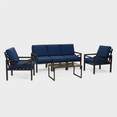 Leisure Made Blakely 6pc Aluminum Seating in Navy Fabric