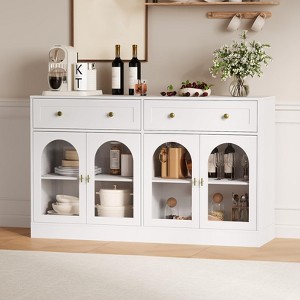 55" Sideboard Buffet Cabinet, Wooden Coffee Bar Cabinet with 2 Drawers and 4 Acrylic Doors, Entryway Console Table, Floor Cupboard Cabinet - 1 of 4