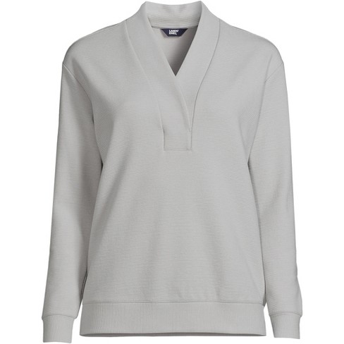 Lands' End Women's Long Sleeve Ottoman Shawl Collar Pullover - Medium -  Pale Gray