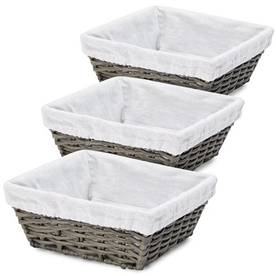 4 Pack Rectangular Wicker Storage Baskets with Liners - Small Decorative  Bins for Organizing Shelves (2 Sizes, Gray)