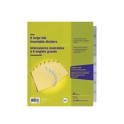 MyOfficeInnovations Big Tab Blank Paper Dividers 8-Tab Clear 4/Pack (13516/14482) 431424