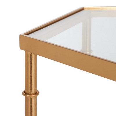 Gold Faux Bamboo Metal and Glass Accent Table