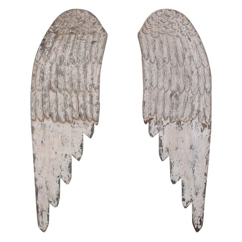 Wooden Angel Wings Wall Art White 2pc, White Wooden Angel Wings Wall Decor
