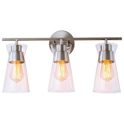 C Cattleya 3-Light Brushed Nickel Bathroom Vanity Light with Clear Glass