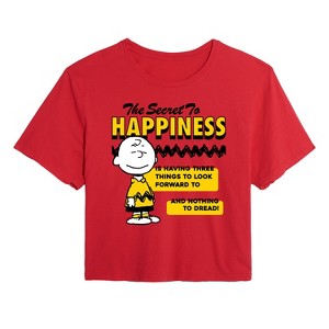Women's - Peanuts - Secret To Happiness Cropped Graphic T-Shirt - 1 of 4