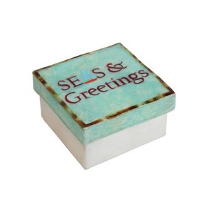 Beachcombers Capiz Box Seas & Greetings Design 3 x 3 x 2.25 Inches. - 1 of 2