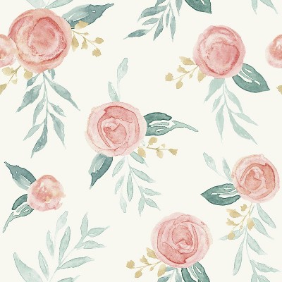 RoomMates Watercolor Roses Magnolia Home Wallpaper: Self-Adhesive Floral, Peelable, Repositionable, 34 Sq Ft Coverage