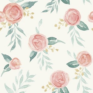RoomMates Watercolor Roses Magnolia Home Wallpaper: Self-Adhesive Floral, Peelable, Repositionable, 34 Sq Ft Coverage - 1 of 4
