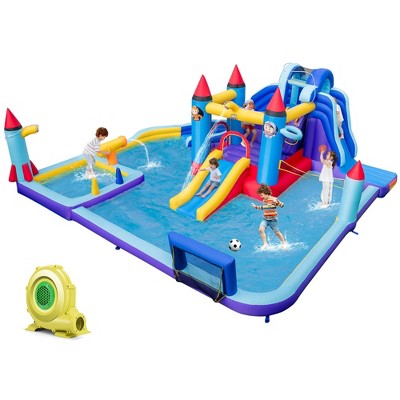 Costway Rocket Theme Inflatable Water Slide Park With 2 Slides Splash 