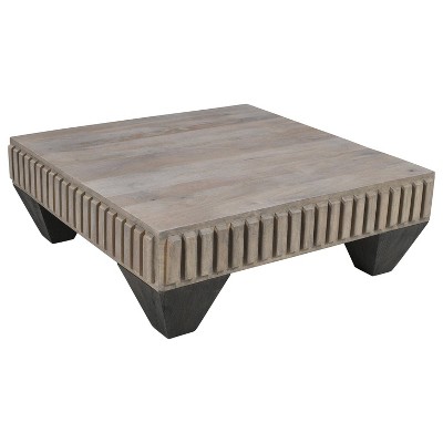 The Urban Port 36" Tokyo Inspired Square Coffee Table Handcrafted with Elegant Sandblasted Gray Finish and Tapered Legs Gray