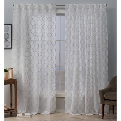 Set of 2 96"x54" Bradford Sheer Woven Ogee Embellished Hidden Tab Top Curtain Panel White/Blush - Exclusive Home