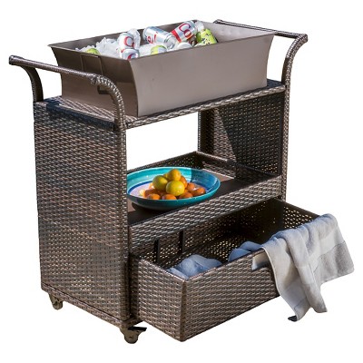 Ravenna Wicker Patio Bar Cart with Ice Bin - Brown - Christopher Knight Home