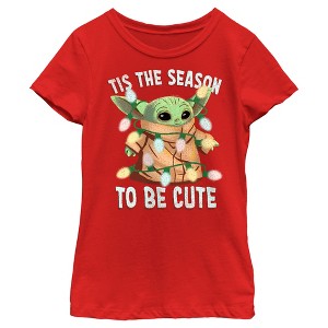 Girl's Star Wars: The Mandalorian Christmas Grogu 'Tis the Season to be Cute T-Shirt - 1 of 4