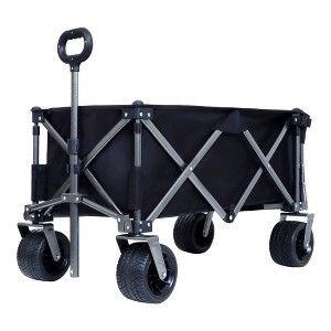 CAVINAS Folding Heavy Duty Wagon Cart with Adjustable Handle & Cup Holders,Shopping Cart with Quiet Wheels,Wagon for Camping,Shopping - 1 of 4