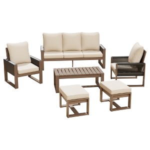 YARDSIGHT 4-Piece Outdoor Patio Furniture Set with 3-Seat Sofa, 2 Armchairs and Coffee Table, Weather-Resistant with Cushions - 1 of 4