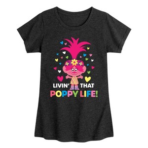 Girls' - Trolls - Livin That Poppy Life Fitted Short Sleeve Graphic T-Shirt - 1 of 4