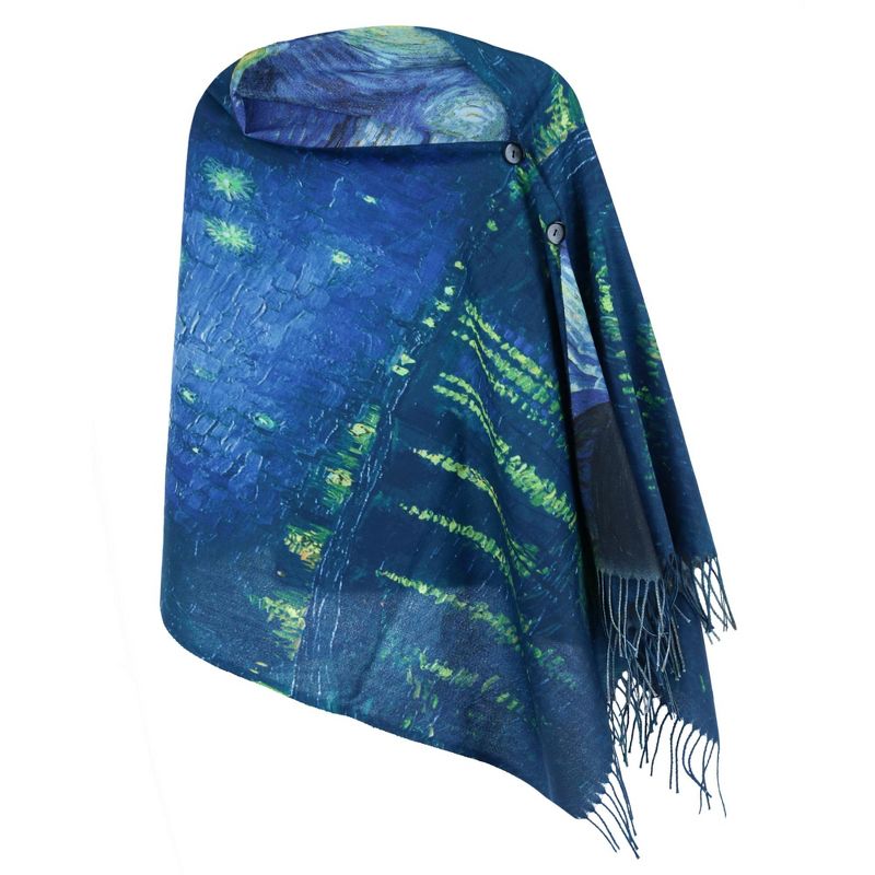 The Magic Scarf Company Women's Reversible Sueded Van Gogh Print Button Shawl, 1 of 6
