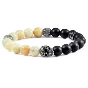 Crucible Men's Skull with Amazonite and Matte Onyx Stone Beads Stretch Bracelet - 1 of 4
