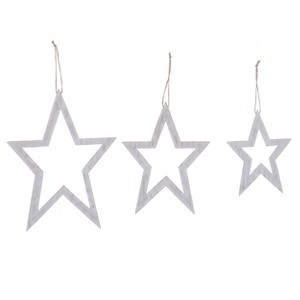 Transpac MDF Hanging Distressed White Star Décor set of 3 Christmas Home Decorations - 1 of 1