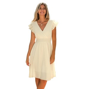 Women's White Flutter Sleeve Smocked Waist Midi Dress -Cupshe - 1 of 4