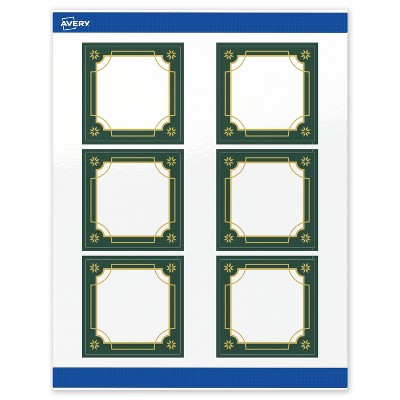 Avery Labels, 3" x 3", Gold-Green Border, Glossy, 60ct