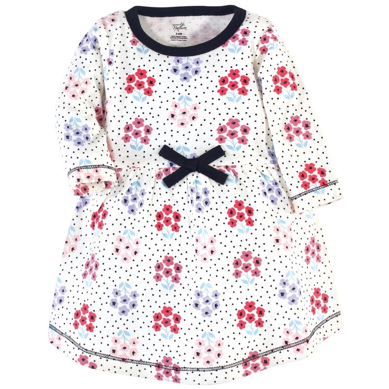 Touched by Nature Baby and Toddler Girl Organic Cotton Long-Sleeve Dresses 2pk, Floral Dot, 4 of 5