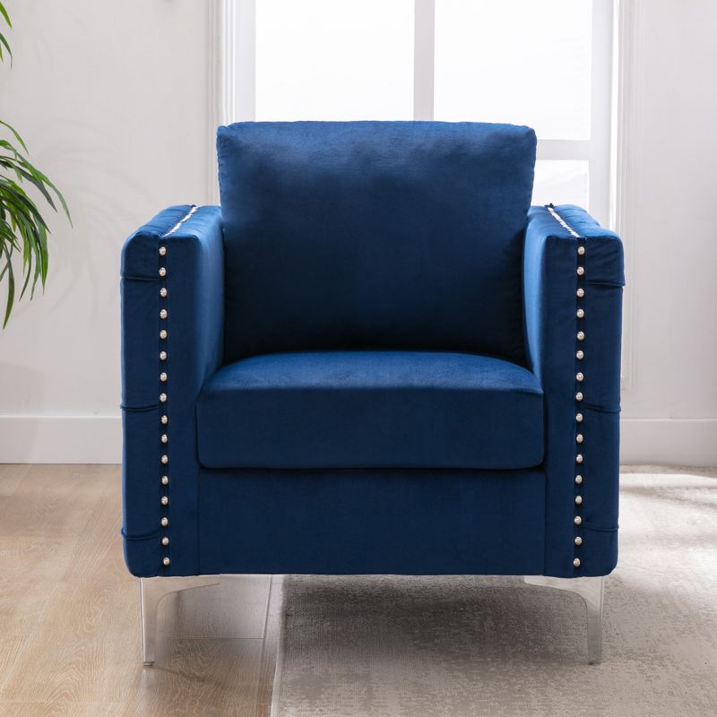 Modern Velvet Armchair Tufted Button Accent Club Chair with Steel Legs-ModernLuxe, 2 of 11